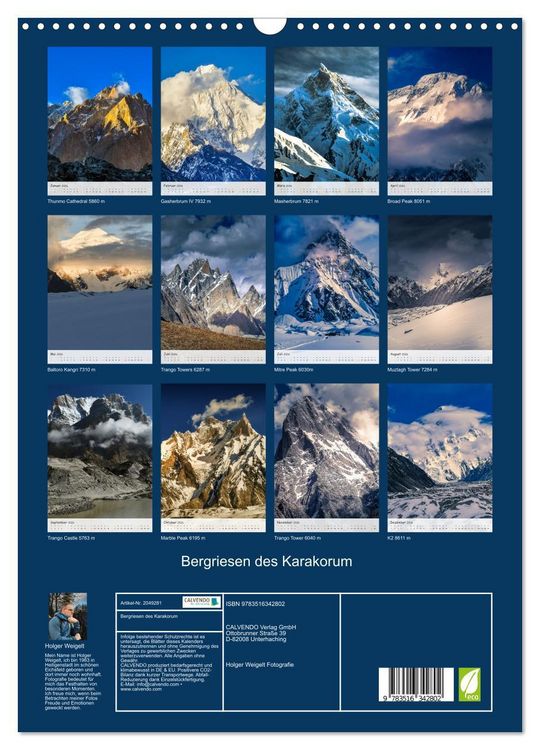 Produktbild: Bergriesen des Karakorum (Wandkalender 2026 DIN A3 hoch), CALVENDO Monatskalender
