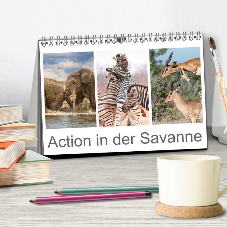 Produktbild: Action in der Savanne (Tischkalender 2026 DIN A5 quer), CALVENDO Monatskalender