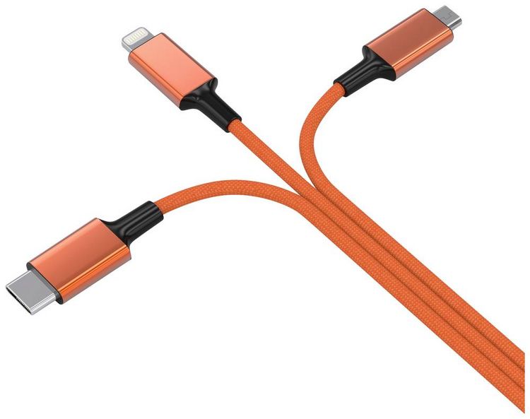 Produktbild: Smrter USB-Ladekabel USB 2.0 Apple Lightning Stecker, USB-A Stecker, USB-C&reg; Stecker, USB-Micro-B Stecker 1.20m Orange mit