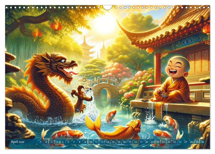 Produktbild: M&ouml;nch und Drache: Vier Jahreszeiten im Tempelgarten (Wandkalender 2026 DIN A3 quer), CALVENDO Monatskalender