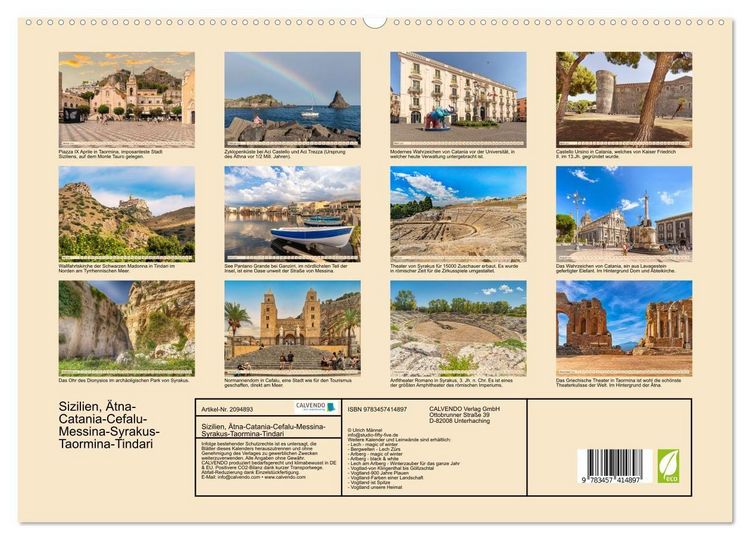 Produktbild: Sizilien, &Auml;tna-Catania-Cefalu-Messina-Syrakus-Taormina-Tindari (hochwertiger Premium Wandkalender 2026 DIN A2 quer), Kunstdruck in Hochglanz