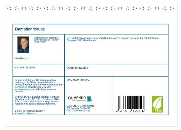 Produktbild: Dampffahrzeuge (Tischkalender 2026 DIN A5 quer), CALVENDO Monatskalender