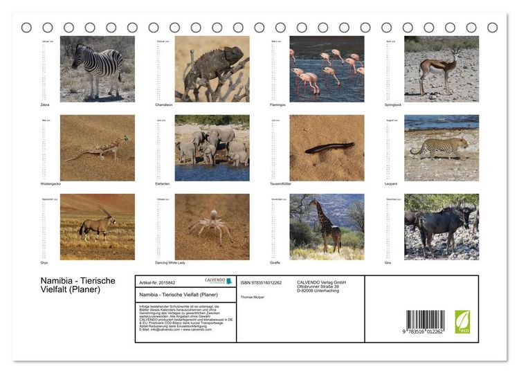 Produktbild: Namibia - Tierische Vielfalt (Planer) (Tischkalender 2026 DIN A5 quer), CALVENDO Monatskalender