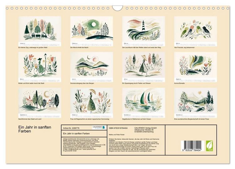 Produktbild: Ein Jahr in sanften Farben (Wandkalender 2027 DIN A3 quer), CALVENDO Monatskalender