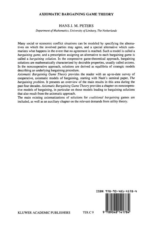 Produktbild: Axiomatic Bargaining Game Theory