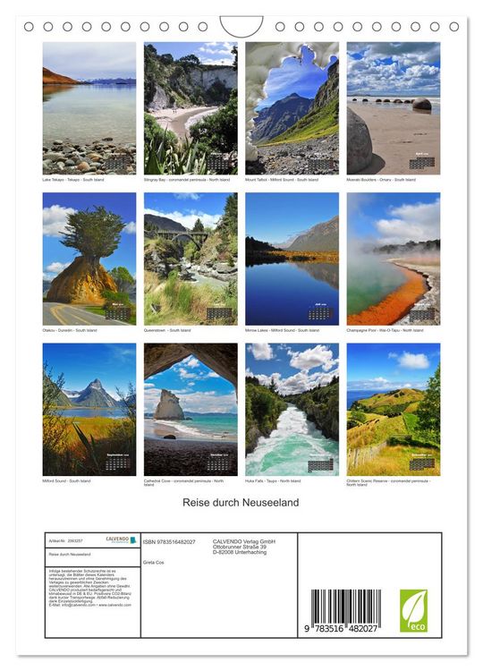 Produktbild: Reise durch Neuseeland (Wandkalender 2026 DIN A4 hoch), CALVENDO Monatskalender