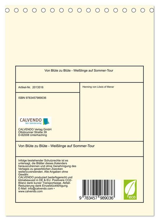 Produktbild: Von Bl&uuml;te zu Bl&uuml;te - Wei&szlig;linge auf Sommer-Tour (Tischkalender 2026 DIN A5 hoch), CALVENDO Monatskalender