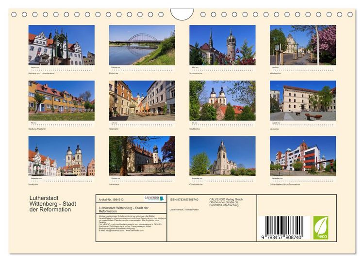Produktbild: Lutherstadt Wittenberg - Stadt der Reformation (Wandkalender 2026 DIN A4 quer), CALVENDO Monatskalender