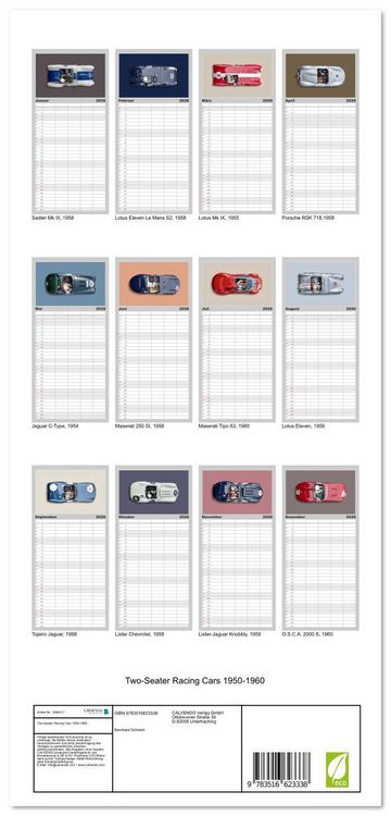 Produktbild: Familienplaner 2026 - Two-Seater Racing Cars 1950-1960 mit 5 Spalten (Wandkalender, 21 x 45 cm) CALVENDO