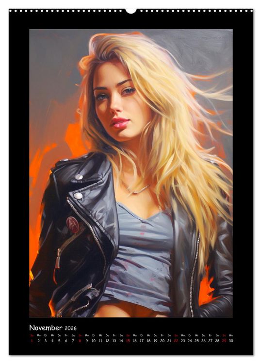 Produktbild: Heavy Metal-Queens. Wilde Rock- und Metal-Girl Paintings (Wandkalender 2026 DIN A2 hoch), CALVENDO Monatskalender