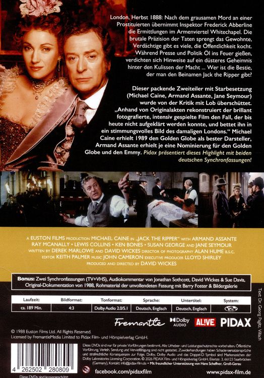 Produktbild: Jack the Ripper - Das Ungeheuer von London / Der komplette Zweiteiler mit Michael Caine und beiden deutschen Synchronfassungen (Pidax Historien-Klassiker) [2 DVDs]