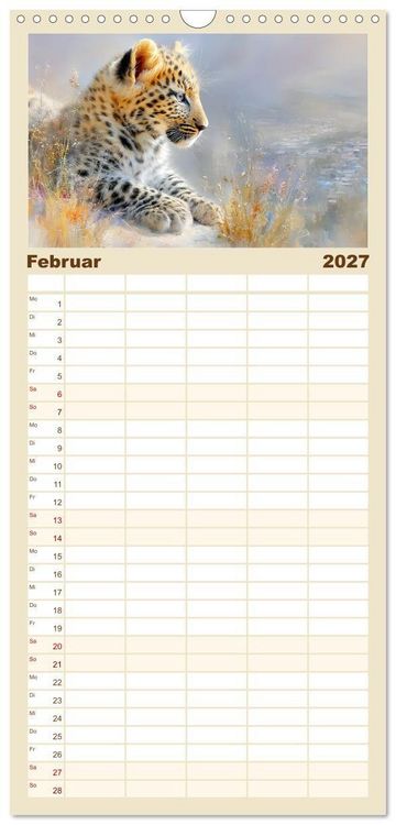 Produktbild: Familienplaner 2027 - Leopardenkinder. Afrikas Katzenbabys im Licht der Natur mit 5 Spalten (Wandkalender, 21 x 45 cm) CALVENDO