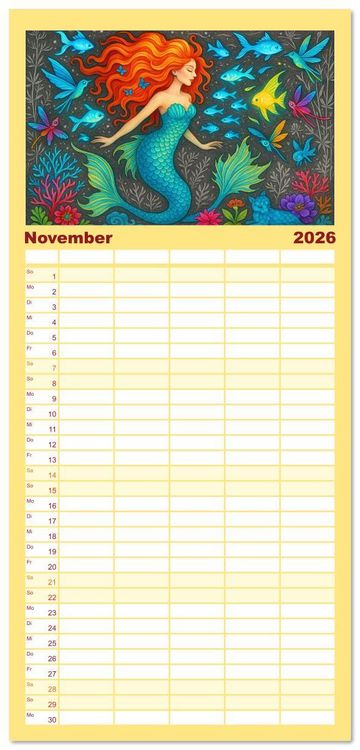 Produktbild: Familienplaner 2026 - Fabelhafte Mystikwesen mit 5 Spalten (Wandkalender, 21 x 45 cm) CALVENDO