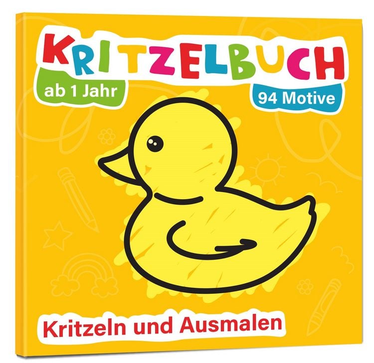 Produktbild: Mein erstes Kritzelbuch ab 1 Jahr: &uuml;ber 94 gro&szlig;e Motive - f&uuml;r Jungs und M&auml;dchen - Ausmalbuch - Ausmalen und kritzeln mit Spielzeug, Tiere, Fahrzeuge, Obst, Gegenst&auml;nde und vieles mehr
