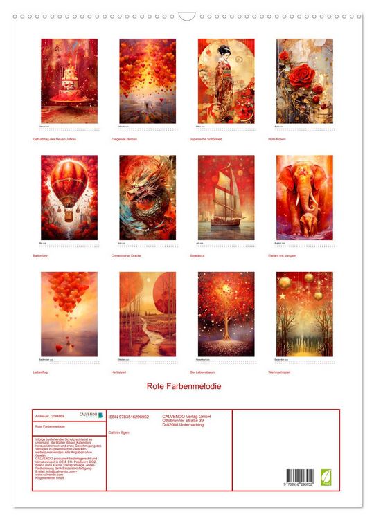 Produktbild: Rote Farbenmelodie (Wandkalender 2026 DIN A2 hoch), CALVENDO Monatskalender