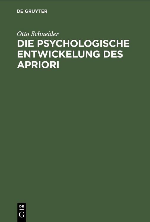 Produktbild: Die psychologische Entwickelung des Apriori