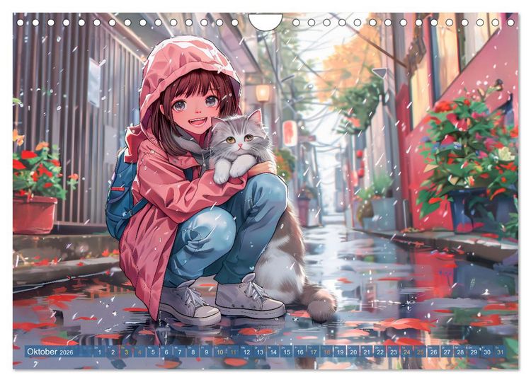 Produktbild: Tierische Anime-Freunde - Fr&ouml;hliche Streifz&uuml;ge mit Hund und Katze (Wandkalender 2026 DIN A4 quer), CALVENDO Monatskalender