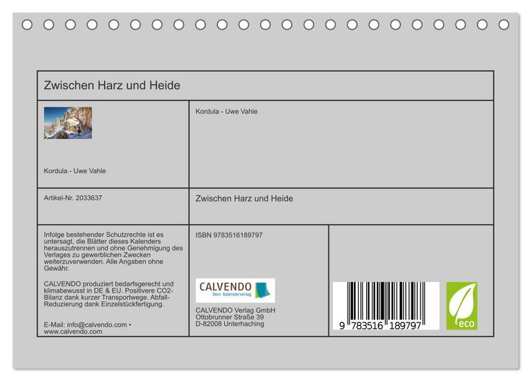 Produktbild: Zwischen Harz und Heide (Tischkalender 2026 DIN A5 quer), CALVENDO Monatskalender