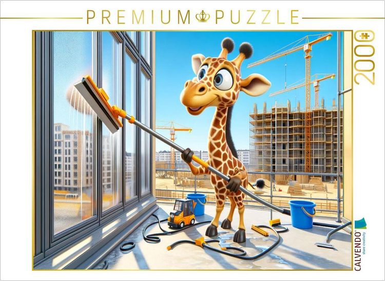 Produktbild: CALVENDO Puzzle Die geschickte Giraffe als Fensterputzer: Hoch hinaus f&uuml;r klare Sicht | 2000 Teile Lege-Gr&ouml;&szlig;e 90x67cm Foto-Puzzle f&uuml;r gl&uuml;ckliche Stund