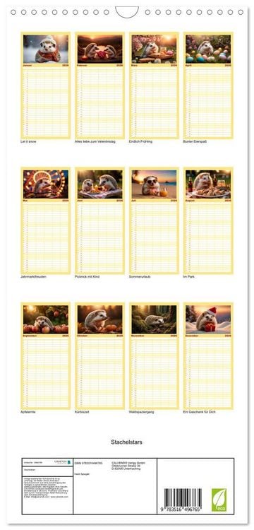 Produktbild: Familienplaner 2026 - Stachelstars mit 5 Spalten (Wandkalender, 21 x 45 cm) CALVENDO