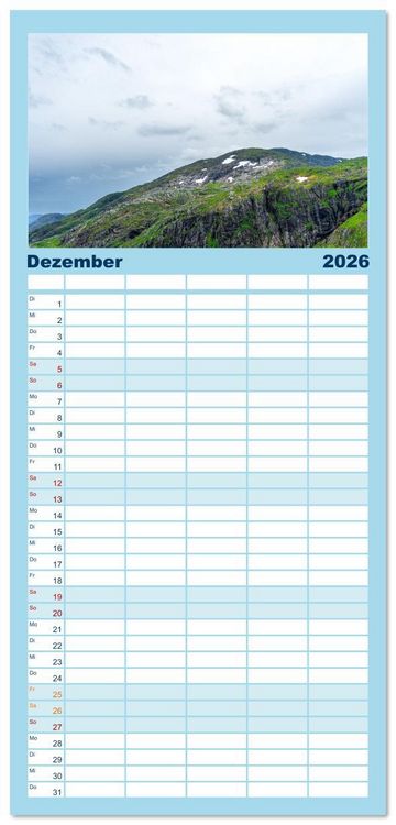 Produktbild: Familienplaner 2026 - Norwegen aus dem Hubschrauber - Luftaufnahmen und Panorama mit 5 Spalten (Wandkalender, 21 x 45 cm) CALVENDO