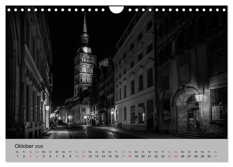Produktbild: Hansestadt Stralsund bei Nacht (mit GPS-Koordinaten) (Wandkalender 2026 DIN A4 quer), CALVENDO Monatskalender