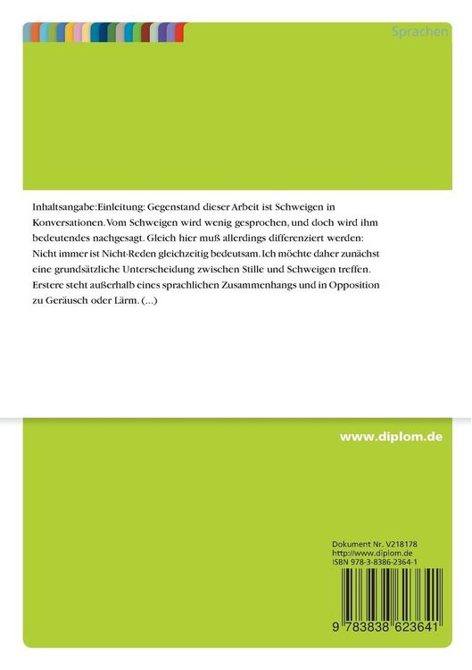 Produktbild: Kommunikative und interaktive Funktionen von Schweigen in Konversationen