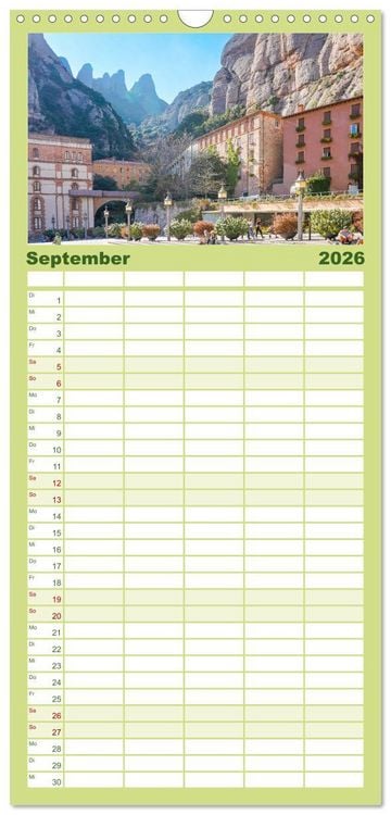 Produktbild: Familienplaner 2026 - Montserrat Wanderung mit 5 Spalten (Wandkalender, 21 x 45 cm) CALVENDO
