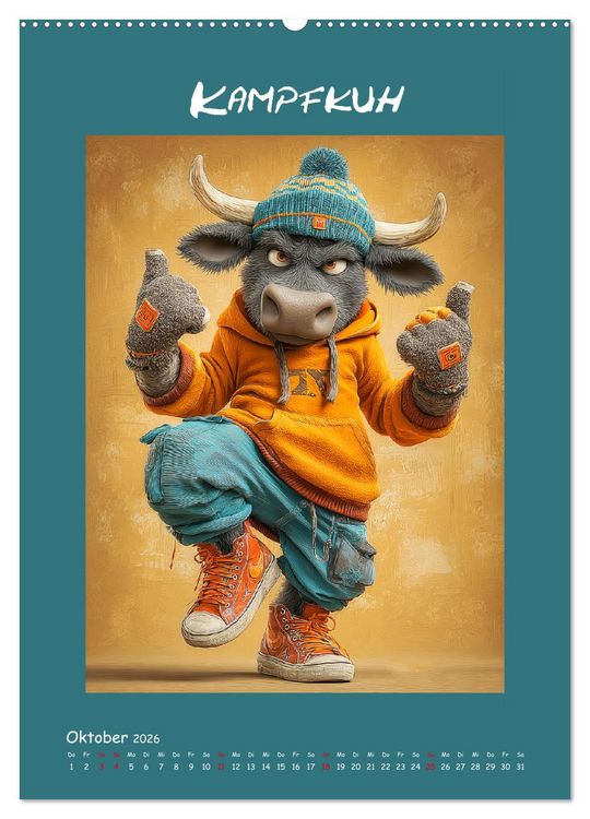 Produktbild: Kuhwelt. Stylische Streetwear-K&uuml;he f&uuml;r gute Laune (Wandkalender 2026 DIN A2 hoch), CALVENDO Monatskalender