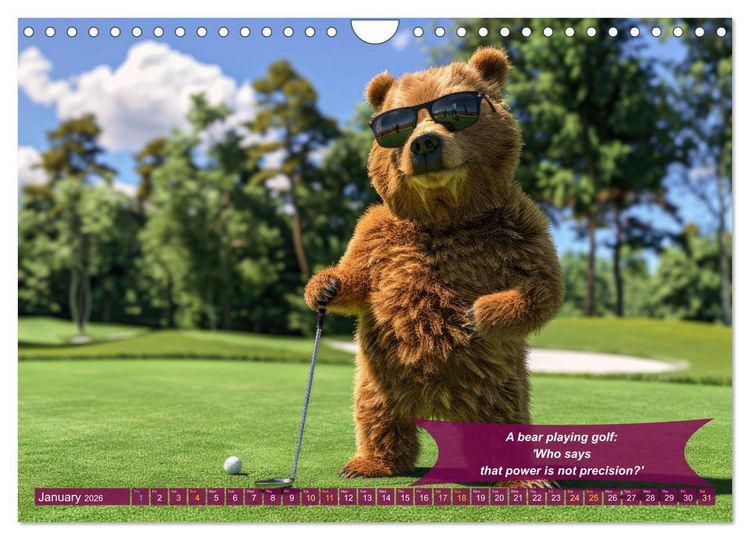 Produktbild: Funny charming animals as golf players (Wall Calendar 2026 DIN A4 landscape), CALVENDO 12 Month Wall Calendar