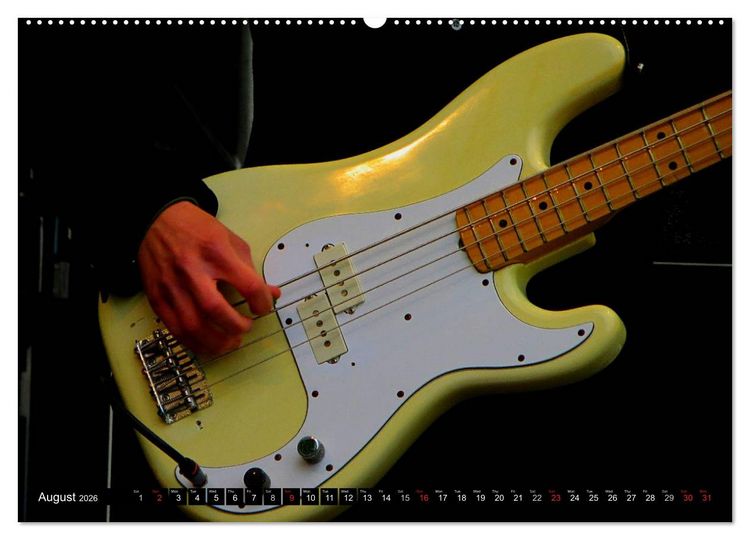 Produktbild: BASS GUITARS put into the spotlight (High Quality Premium Wall Calendar 2026 DIN A2 landscape),CALVENDO 12 Month Wall Calendar