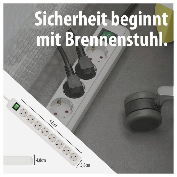 Produktbild: Brennenstuhl 1159320018 Steckdosenleiste mit Schalter 8fach Wei&szlig; Schutzkontakt 1St.