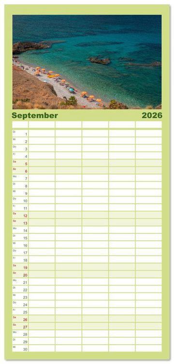 Produktbild: Familienplaner 2026 - Sizilien &ndash; Die Insel, auf der es keinen Winter gibt mit 5 Spalten (Wandkalender, 21 x 45 cm) CALVENDO