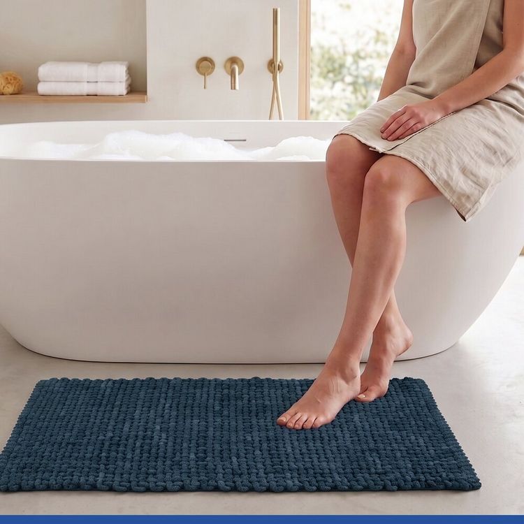 Produktbild: Badteppich Mod. Covelo Dunkelblau, 50 x 80 cm, rutschfest und waschbar bis 30 &deg;C