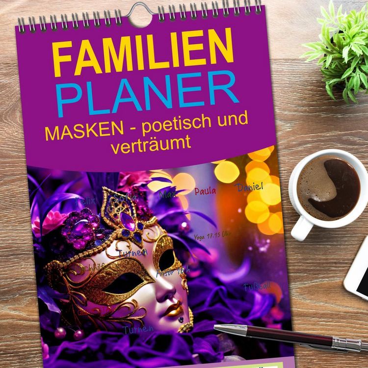 Produktbild: Familienplaner 2026 - MASKEN - poetisch und vertr&auml;umt mit 5 Spalten (Wandkalender, 21 x 45 cm) CALVENDO
