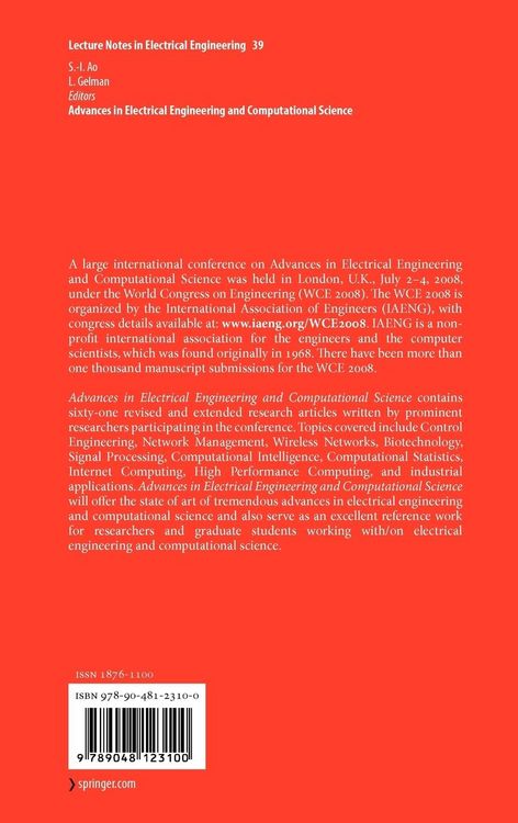Produktbild: Advances in Electrical Engineering and Computational Science