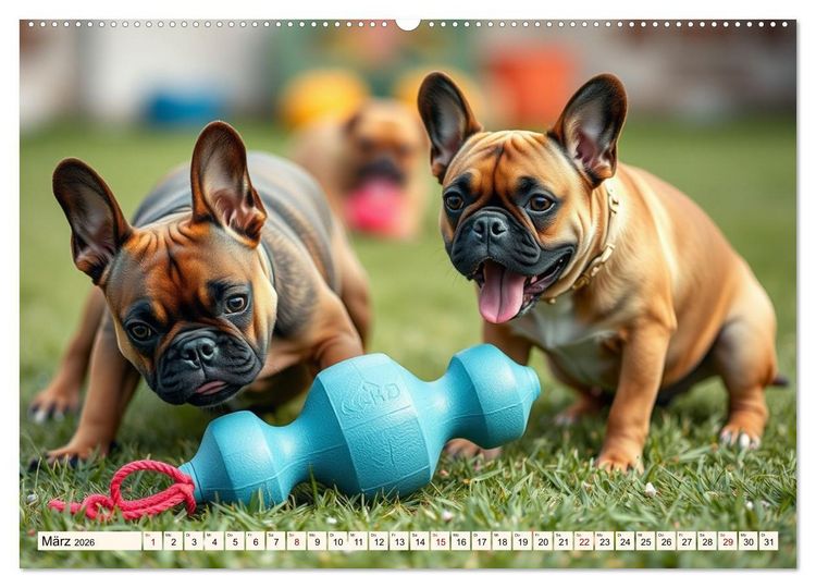 Produktbild: Frenchies in Spiellaune (hochwertiger Premium Wandkalender 2026 DIN A2 quer), Kunstdruck in Hochglanz