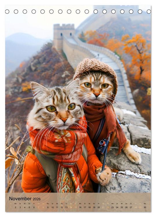 Produktbild: Katzen auf Abenteuerreise - Globetrotter-Katzen entdecke ferne Kulturen (Tischkalender 2026 DIN A5 hoch), CALVENDO Monatskalender