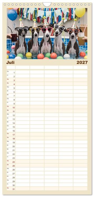 Produktbild: Familienplaner 2027 - Funny Greyhounds - Windhunde mal anders mit 5 Spalten (Wandkalender, 21 x 45 cm) CALVENDO