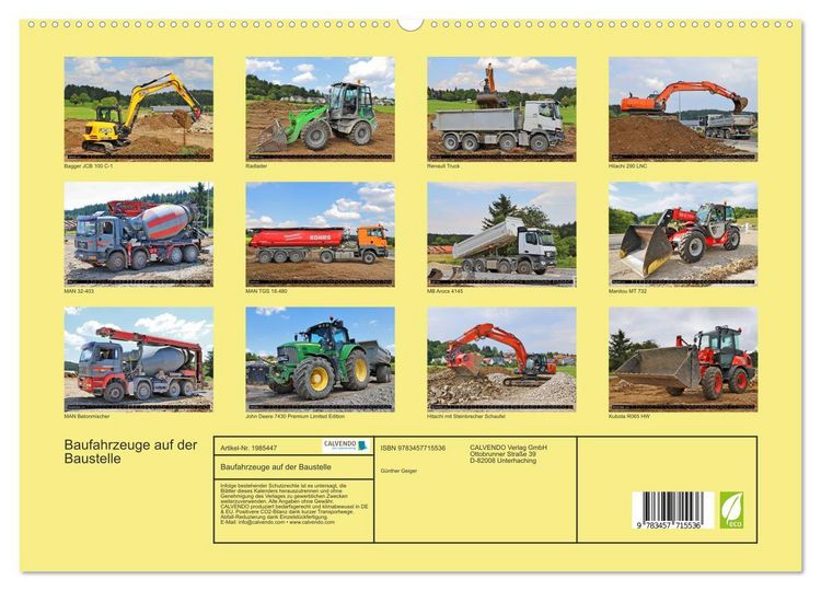 Produktbild: Baufahrzeuge auf der Baustelle (hochwertiger Premium Wandkalender 2026 DIN A2 quer), Kunstdruck in Hochglanz