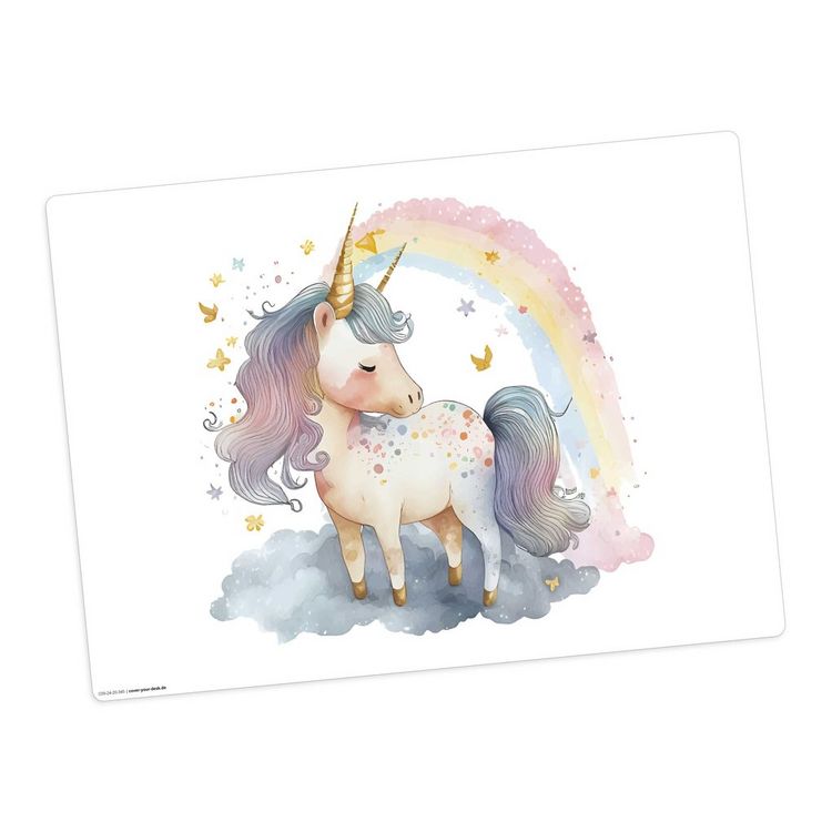 Produktbild: Tischsetmacher Tischset Regenbogen Einhorn Aquarell, aus hochwertigem Vinyl , 44 x 32 cm