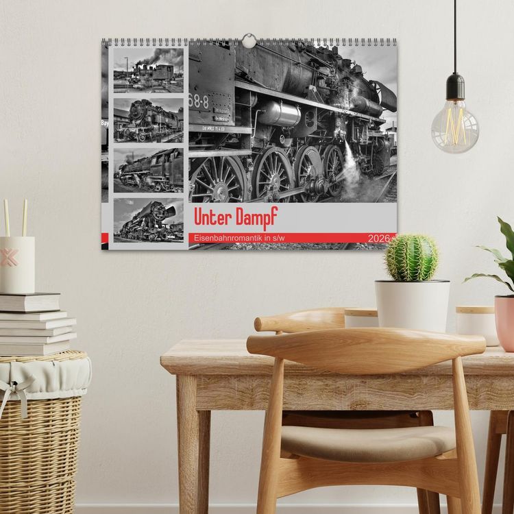 Produktbild: Unter Dampf - Eisenbahnromantik in schwarz-wei&szlig; (Wandkalender 2026 DIN A3 quer), CALVENDO Monatskalender