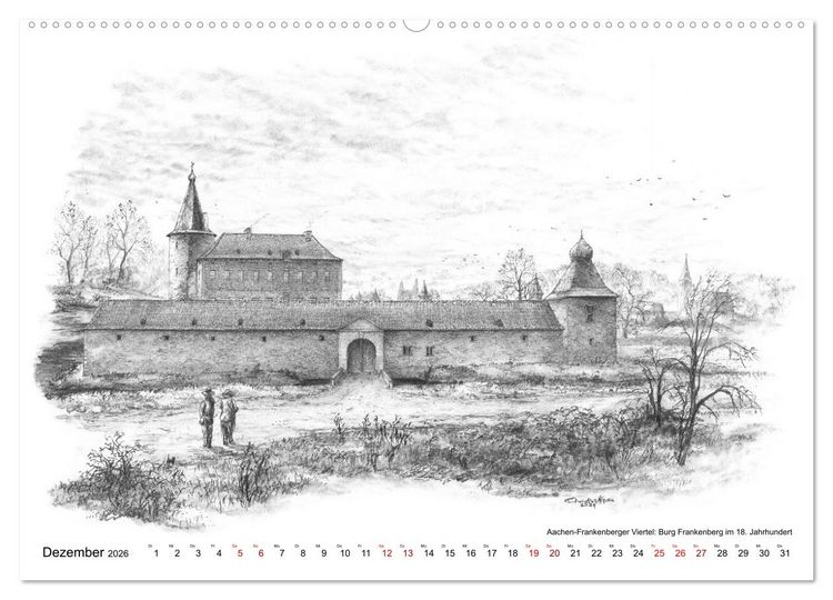 Produktbild: ZeitZeichnen: Burgen und Befestigungen in der Aachener Region (hochwertiger Premium Wandkalender 2026 DIN A2 quer), Kunstdruck in Hochglanz
