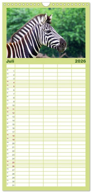 Produktbild: Familienplaner 2026 - Welt der Tiere mit 5 Spalten (Wandkalender, 21 x 45 cm) CALVENDO