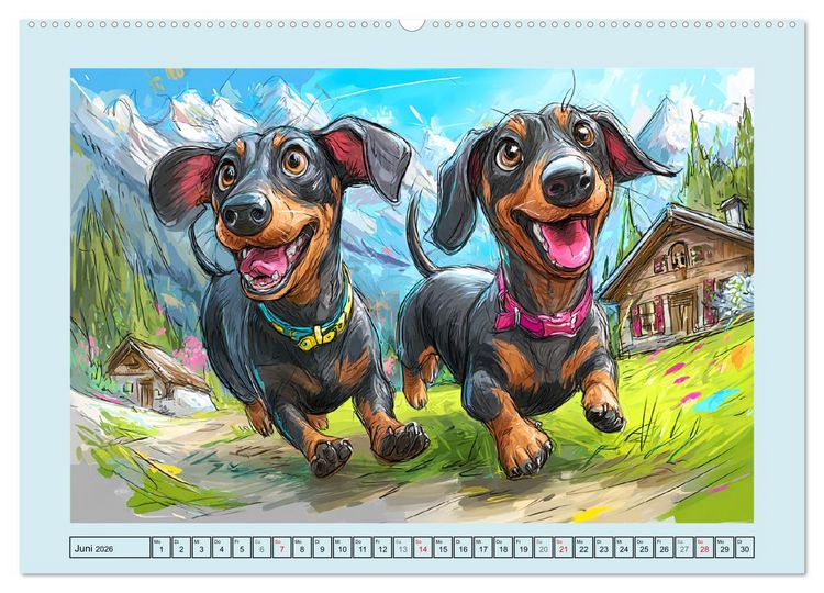 Produktbild: Dackel Fun. Zauberhafte Hunde Cartoons f&uuml;rs Herz (hochwertiger Premium Wandkalender 2026 DIN A2 quer), Kunstdruck in Hochglanz