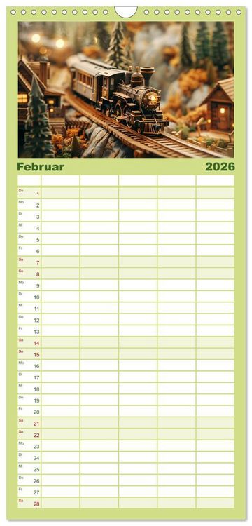 Produktbild: Familienplaner 2026 - Miniaturwelt Eisenbahn - Zug um Zug ins Abenteuer mit 5 Spalten (Wandkalender, 21 x 45 cm) CALVENDO