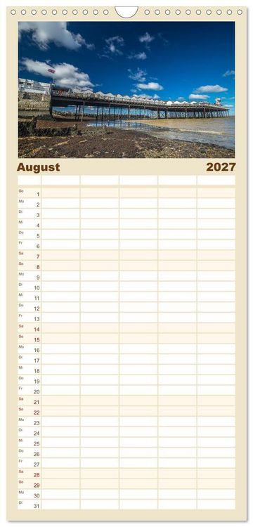 Produktbild: Familienplaner 2027 - Seebr&uuml;cken im Vereinigten K&ouml;nigreich mit 5 Spalten (Wandkalender, 21 x 45 cm) CALVENDO