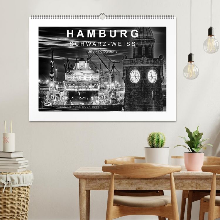 Produktbild: Hamburg in schwarz-weiss (Wandkalender 2026 DIN A2 quer), CALVENDO Monatskalender