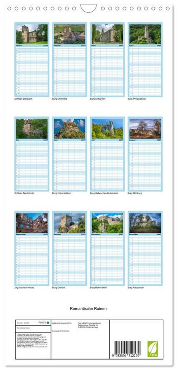 Produktbild: Familienplaner 2027 - Romantische Ruinen mit 5 Spalten (Wandkalender, 21 x 45 cm) CALVENDO