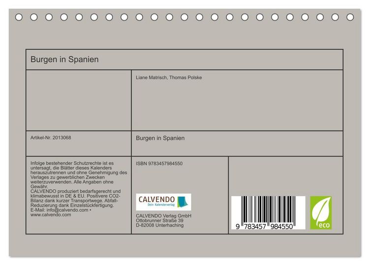 Produktbild: Burgen in Spanien (Tischkalender 2026 DIN A5 quer), CALVENDO Monatskalender